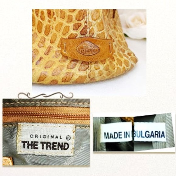 THE TREND Genuine Leather Croc Embossed Carryall Bag Mustard Silver Zip Pockets - Picture 8 of 14